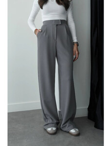 My Blog Dámske sivé nohavice Palazzo Redkit so zapínaním na suchý zips