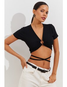 Cool & Sexy Women's Black Halterneck Crop Top
