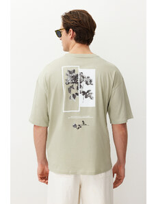 Trendyol Collection Mint Oversize/široký strih s krátkym rukávom, kvetinovým potlačou, tričko zo 100 % bavlny