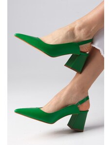 Mio Gusto Zelená Anette Špicatá špička s otvoreným chrbtom, hrubé topánky na podpätku