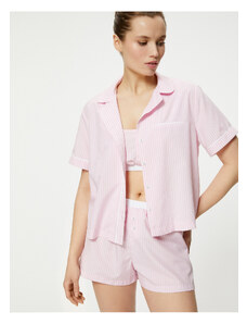 Koton Shirt Collar Pajama Top Short Sleeve Pocket Buttoned
