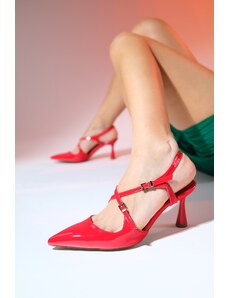 LuviShoes COJE červené lakované dámske topánky so špicatou špičkou na tenkom podpätku