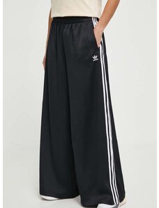 Nohavice adidas Originals dámske, čierna farba, široké, vysoký pás, IU2520