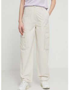 Nohavice Tommy Jeans dámske,béžová farba,rovné,vysoký pás,DW0DW17769