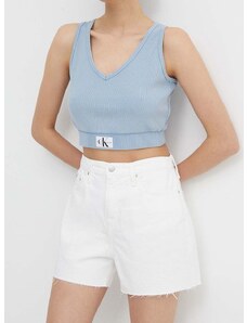 Rifľové krátke nohavice Calvin Klein Jeans dámske, béžová farba, jednofarebné, vysoký pás, J20J222811