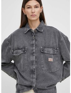 Rifľová košeľa American Vintage CHEMISE ML dámska, šedá farba, voľný strih, s klasickým golierom, JAZ06AE24