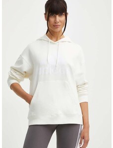 Bavlnená mikina adidas dámska, béžová farba, s kapucňou, s potlačou, IR5449