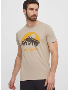 Bavlnené tričko Fjallraven Nature pánske, béžová farba, s potlačou, F87053