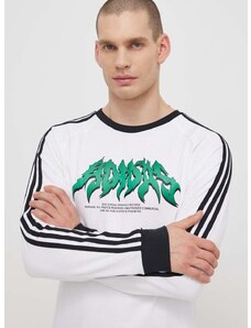 Bavlnené tričko s dlhým rukávom adidas Originals Flames biela farba, s potlačou, IS2917