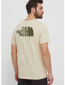 Bavlnené tričko The North Face pánske, béžová farba, s potlačou, NF0A87EW3X41