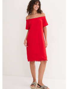 bonprix Džersejové šaty s výstrihom Carmen, farba červená