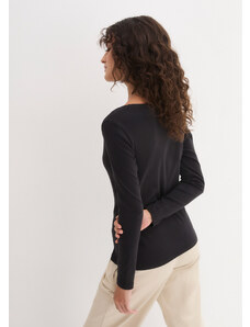 bonprix Bavlnené tričko s dlhým rukávom a okrúhlym výstrihom, farba čierna, rozm. 32/34