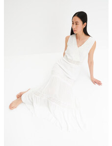 bonprix Maxi šaty s čipkou, z udržateľnej viskózy, farba biela