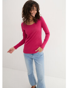 bonprix Bavlnené tričko s dlhým rukávom a okrúhlym výstrihom, farba ružová
