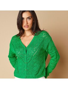Blancheporte Ažúrový sveter s gombíkmi zlatej farby zelená 036