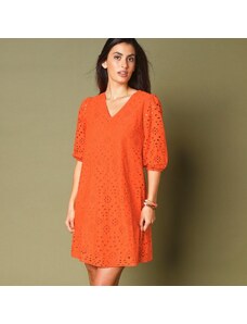 Blancheporte Šaty s anglickou výšivkou a 3/4 rukávmi oranžová 036