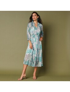 Blancheporte Voálové šaty s potlačou, recyklovaný polyester tyrkysová/ražná 036