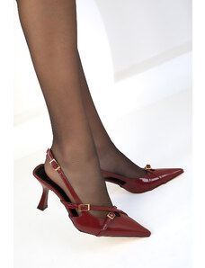 SOHO Klasické dámske topánky na podpätku z klaretovej červenej lakovanej kože