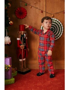 DeFacto Kockovaný flanelový pyžamový set s dlhým rukávom s novoročným motívom pre chlapčeka