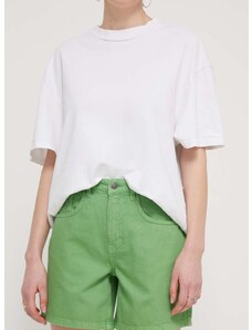 Bavlnené šortky Desigual SURY zelená farba, jednofarebné, vysoký pás, 24SWDD54
