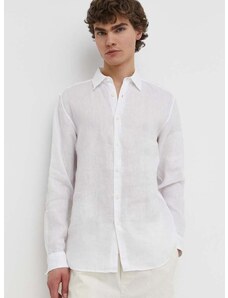 Ľanová košeľa Theory biela farba, regular, s klasickým golierom