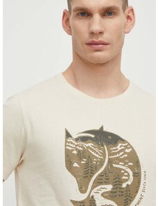Bavlnené tričko Fjallraven Arctic Fox T-shirt pánske, béžová farba, s potlačou, F87220