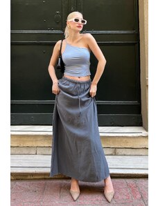 Madmext Women's Smoky Elastic Waist Long Skirt