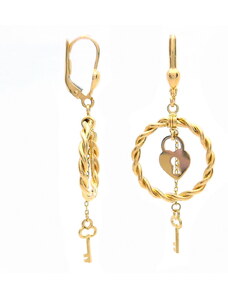 Šperk Holíč Zlaté náušnice zámok s klúčikom, 3,50 g, 14k