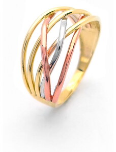 Šperk Holíč Trojfarebný prepletený zlatý prsteň, 3,55g, 14k