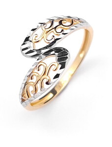 Šperk Holíč Dvojfarebný zlatý prsteň, filigránový vzor 1,75g, 14k