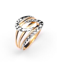 Šperk Holíč Dvojfarebný zlatý prsteň, gravírovaný vzor od 2,25g, 14k