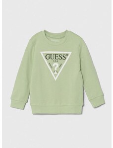 Detská bavlnená mikina Guess zelená farba, s potlačou