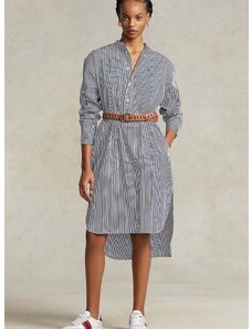 Bavlnené šaty Polo Ralph Lauren tmavomodrá farba, midi, rovný strih, 211891431