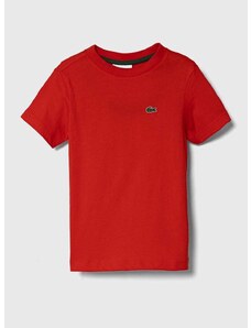 Detské bavlnené tričko Lacoste červená farba, jednofarebný