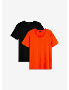 bonprix Ležérne tričko s hlbokým výstrihom (2 ks) z bio bavlny, farba oranžová