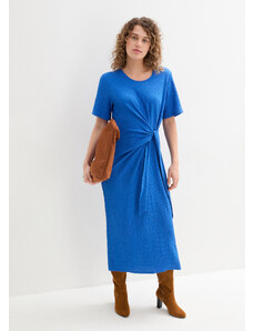 bonprix Úpletové šaty s uzlíkovým detailom, midi dĺžka, farba modrá