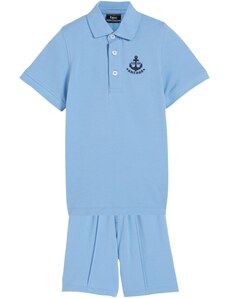 bonprix Polo tričko a krátke piké bermudy (2-dielna sada), bio bavlna, farba modrá