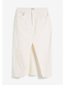 bonprix Džínsová sukňa, strečová, midi dĺžka, farba biela