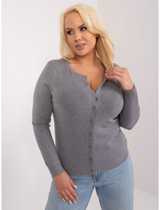 Basic Sivý klasický plus size sveter na gombíky