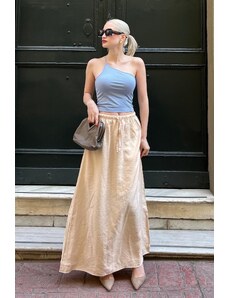 Madmext Béžová dlhá dámska sukňa s elastickým pásom
