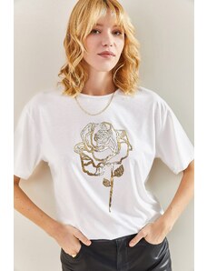 Bianco Lucci Dámske tričko so vzorom ruže