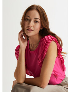 bonprix Tričko s plisé volánikmi, farba ružová