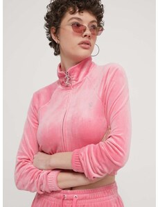 Velúrová mikina Juicy Couture ružová farba, s nášivkou