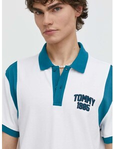 Bavlnené polo tričko Tommy Jeans biela farba,vzorované,DM0DM18919
