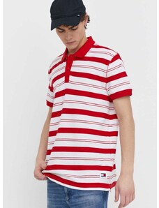 Bavlnené polo tričko Tommy Jeans červená farba,vzorované,DM0DM18921