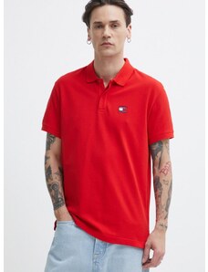 Bavlnené polo tričko Tommy Jeans červená farba, jednofarebný, DM0DM18314