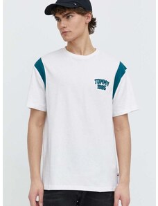 Bavlnené tričko Tommy Jeans pánske, biela farba, vzorované, DM0DM18661