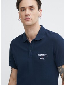 Bavlnené polo tričko Tommy Jeans tmavomodrá farba, s nášivkou, DM0DM18927
