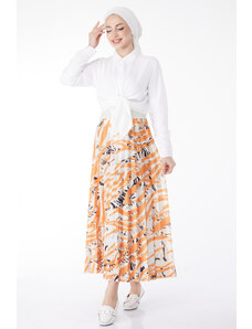 TOFİSA Obyčajná stredná dámska oranžová vzorovaná sukňa - 24218