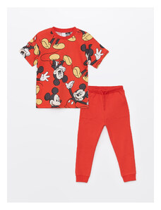 LC Waikiki Crew Neck Krátky rukáv Chlapčenské tričko a tepláky s potlačou Mickey Mouse, 2 kusy